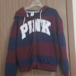 Victoria Secret Pink zip ip hoodie  burgundy/navy